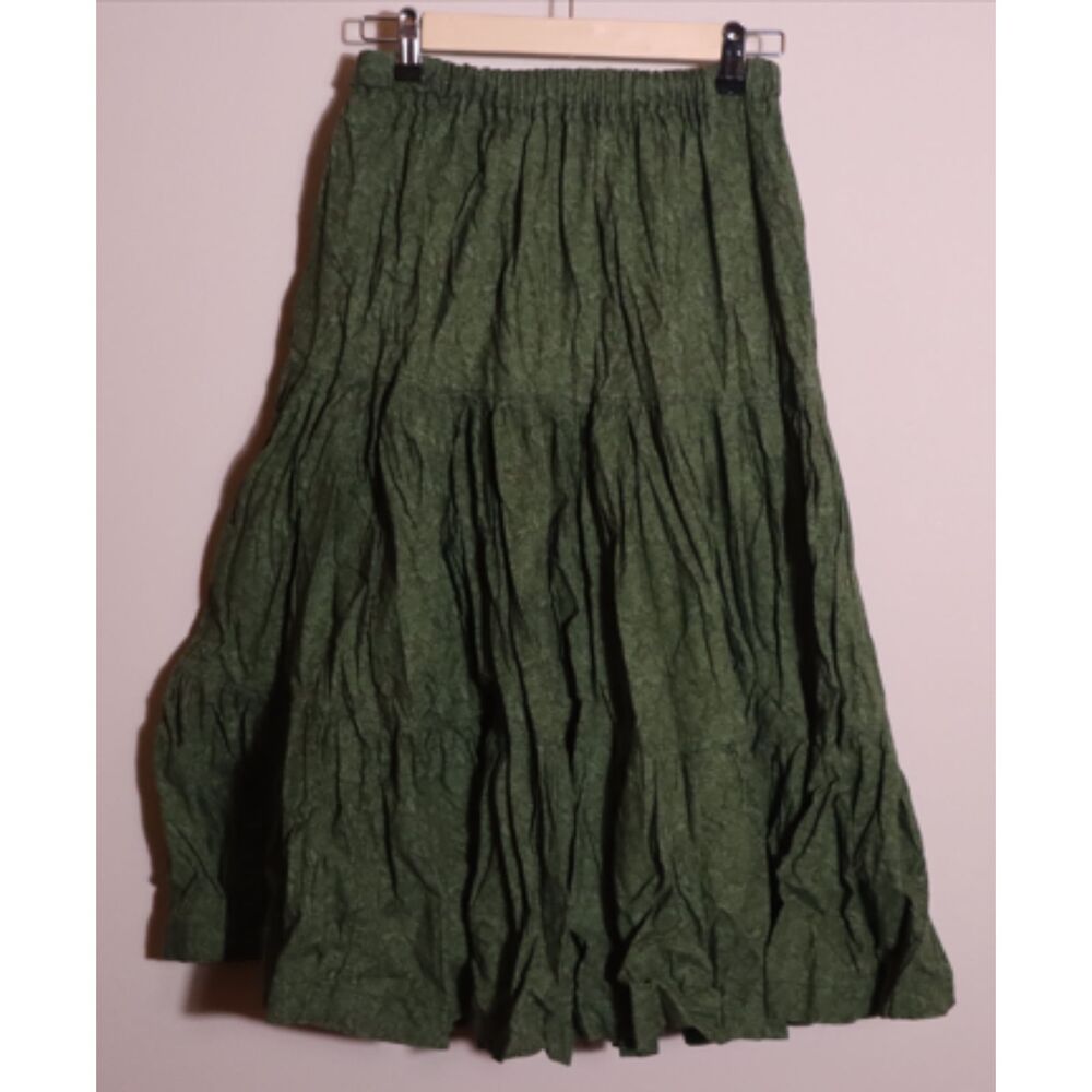 Vintage Handmade Green Floral Tiered Broomstick Skirt Small